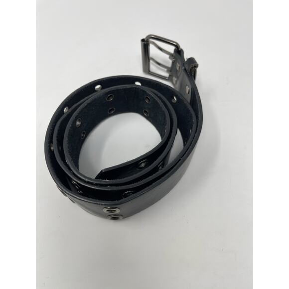 Mudd - Women's Black Leather XL Double Grommet Belt Goth Punk - Picture 5 of 10